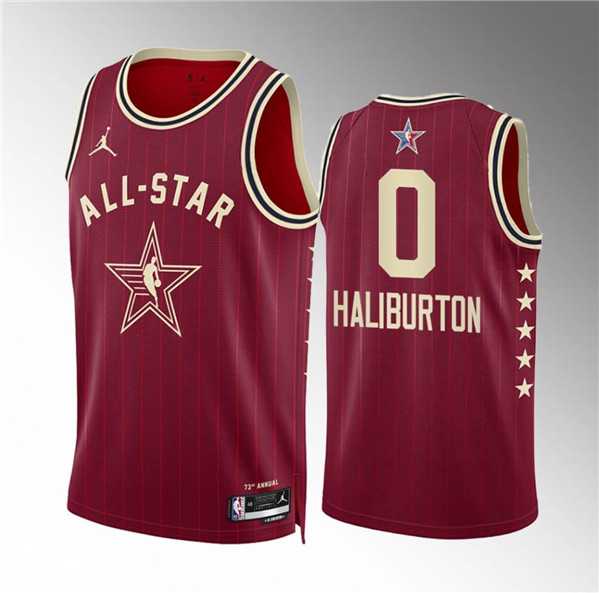 Mens 2024 All-Star #0 Tyrese Haliburton Crimson Stitched Basketball Jersey->2024 all star->NBA Jersey